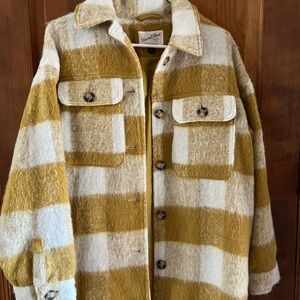 Universal Thread Plaid Button-Up Jacket in Mustard and Cream XS